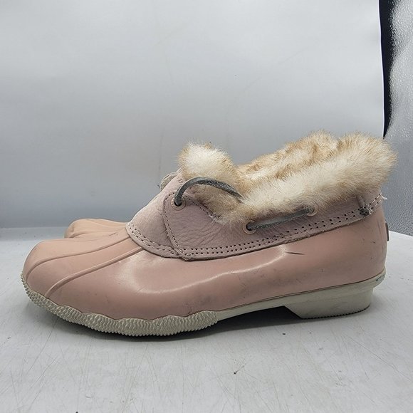 Sperry Top Sider Womens 8 Pink Faux Fur Lined Saltwater 1 Eye Cozy Rain Boot - Picture 5 of 14